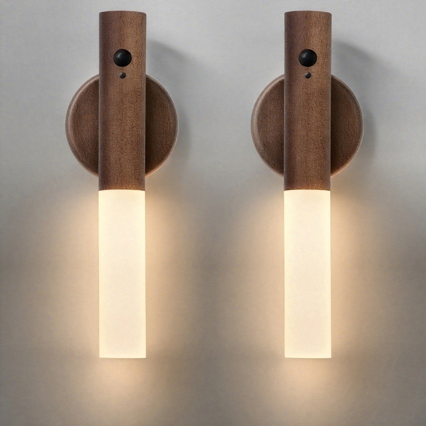 2/4pcs Motion-Activated LED Wall Sconces, Wooden Rechargeable Wall Lamp Night Lights with Magnetic Adhesive Mounting Accessories, Rechargeable Stick-On Lamps for Bedroom, Cabinets, Stairs, Hallway, Ideal for Halloween, Christmas, Thanksgiving Decor