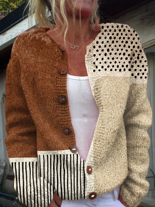 Minimalistischer Abstrakter Punktedruck Cardigan mit Knöpfen
