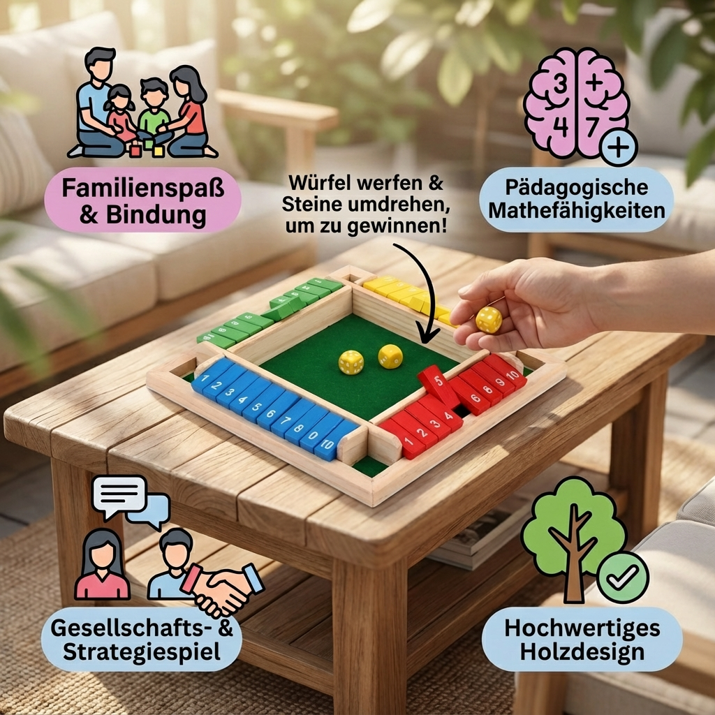 ShutTheBox Familien Klappenspiel 4 Spieler Set