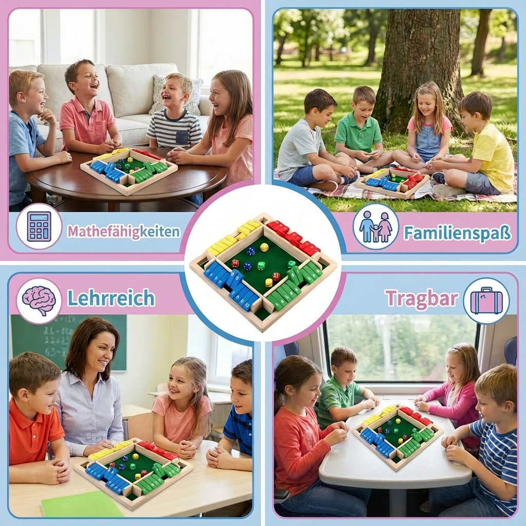ShutTheBox Familien Klappenspiel 4 Spieler Set