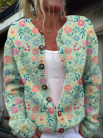 Sommerfeld Floral Patterned Button-Up Cardigan Sweater
