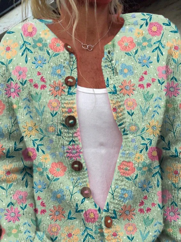Sommerfeld Floral Patterned Button-Up Cardigan Sweater