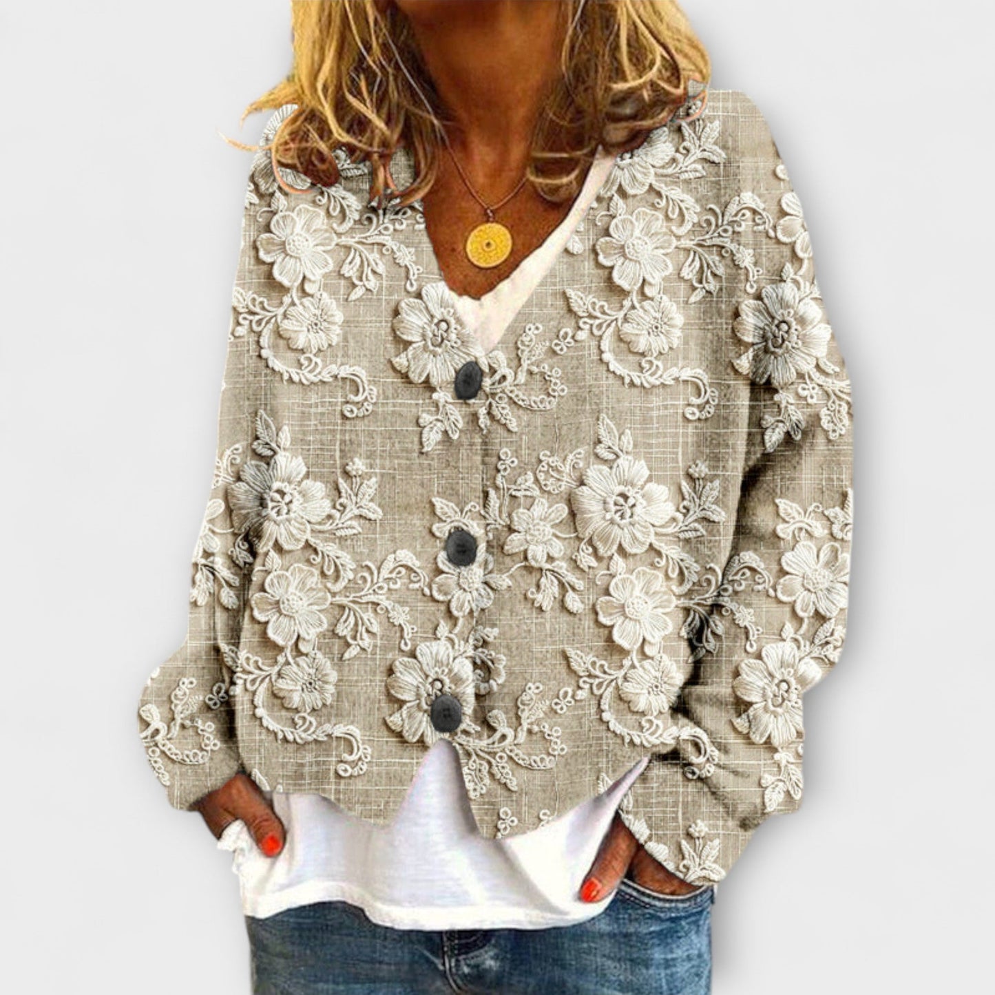 Stella - Floral Patterned Strickjacke