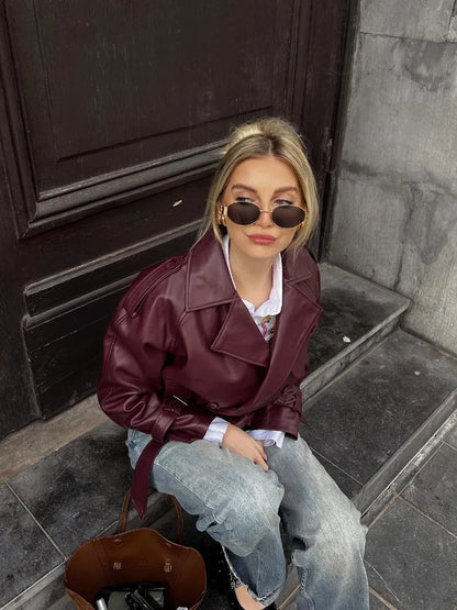 Anabella - Gerade Lederjacke mit Gürtel