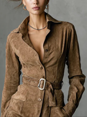 Amira™ – Midi Kleid aus Wildleder mit Gürtel