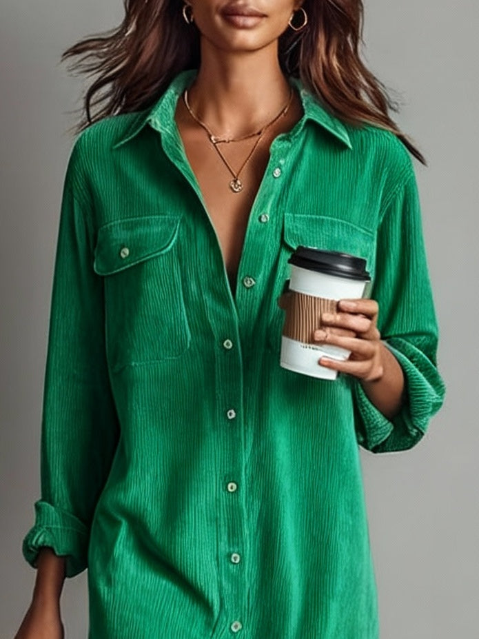 Arlette™ – Midi Shirt Dress in Corduroy