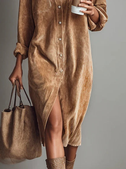 Arlette™ – Midi Shirt Dress in Corduroy