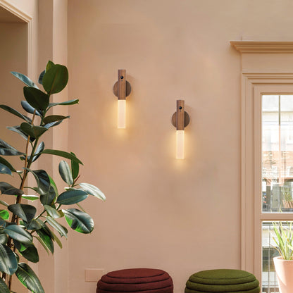 2/4pcs Motion-Activated LED Wall Sconces, Wooden Rechargeable Wall Lamp Night Lights with Magnetic Adhesive Mounting Accessories, Rechargeable Stick-On Lamps for Bedroom, Cabinets, Stairs, Hallway, Ideal for Halloween, Christmas, Thanksgiving Decor