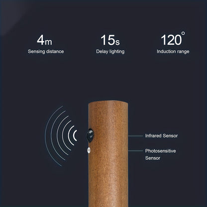 2/4pcs Motion-Activated LED Wall Sconces, Wooden Rechargeable Wall Lamp Night Lights with Magnetic Adhesive Mounting Accessories, Rechargeable Stick-On Lamps for Bedroom, Cabinets, Stairs, Hallway, Ideal for Halloween, Christmas, Thanksgiving Decor