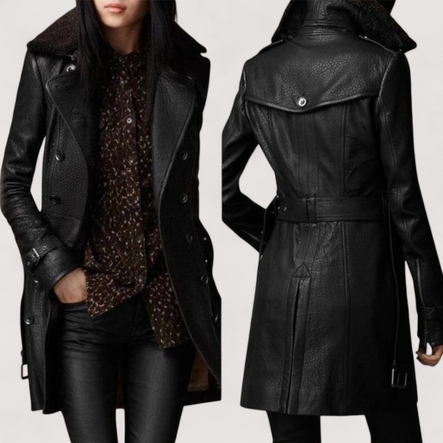 Valentina | Eleganter Ledermantel in 3/4-Länge